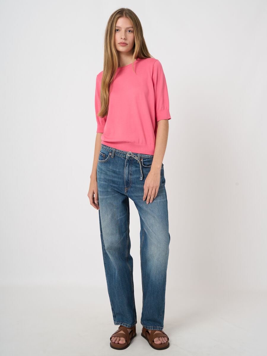 Pull en coton superfin &agrave; manches courtes image number 1