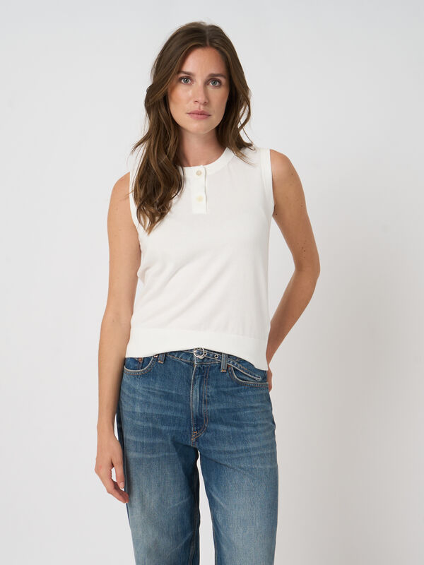 Mouwloze top van superfijne katoen image number 2