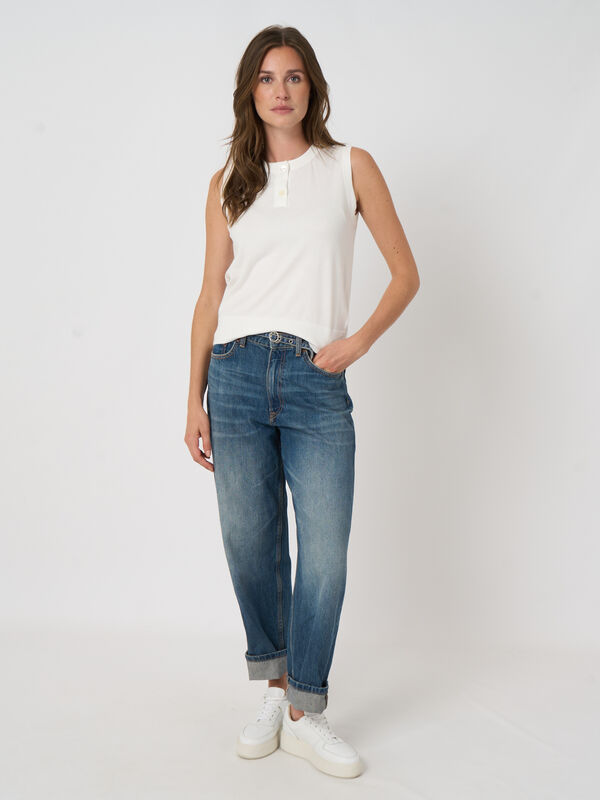 Mouwloze top van superfijne katoen image number 3