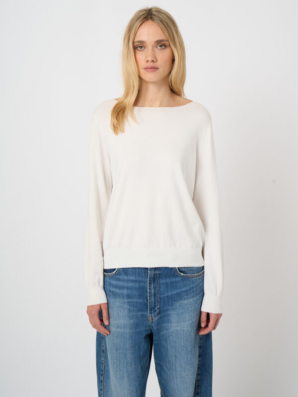 Superfeiner Baumwollpullover mit U-Boot-Ausschnitt image number 0