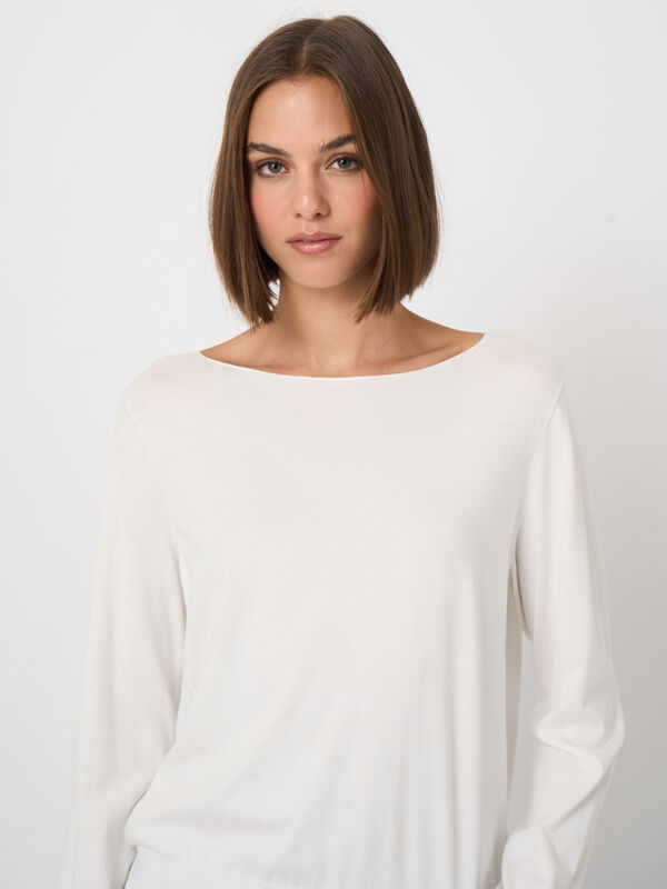 Superfine cotton boat neck sweater image number 1
