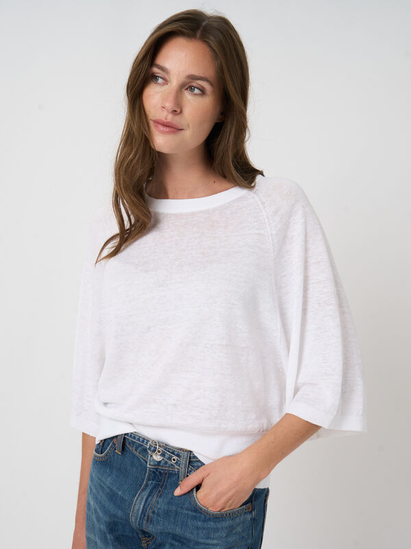 Pull en lin &agrave; col bateau, manches 3/4 image number 1