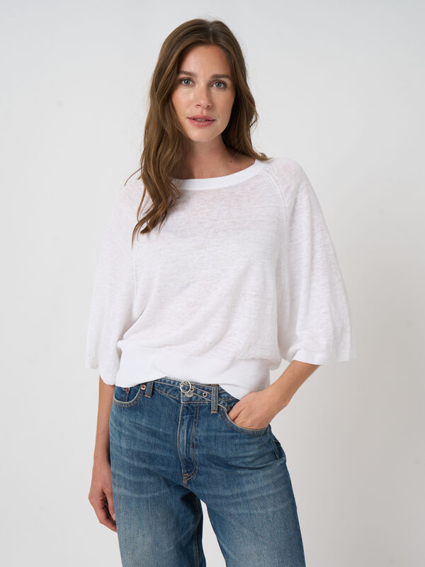 Pull en lin &agrave; col bateau, manches 3/4 image number 2