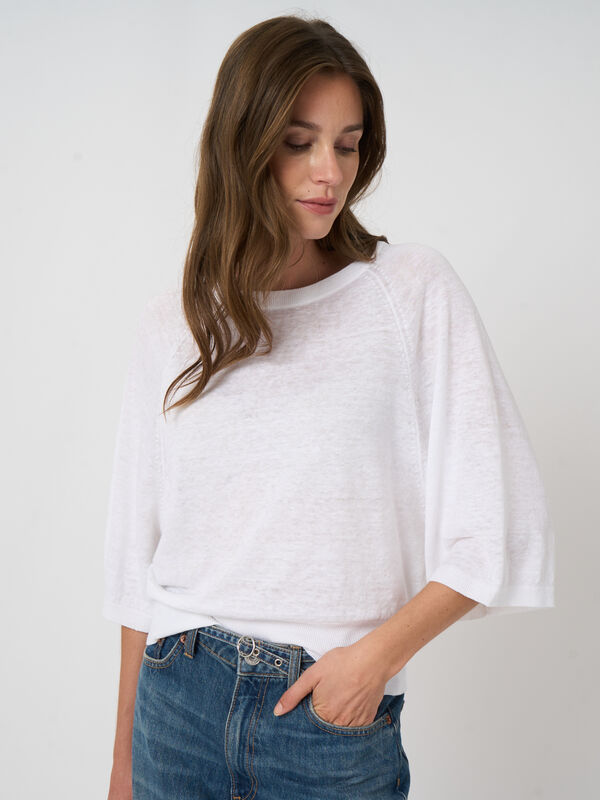 Pull en lin &agrave; col bateau, manches 3/4 image number 3