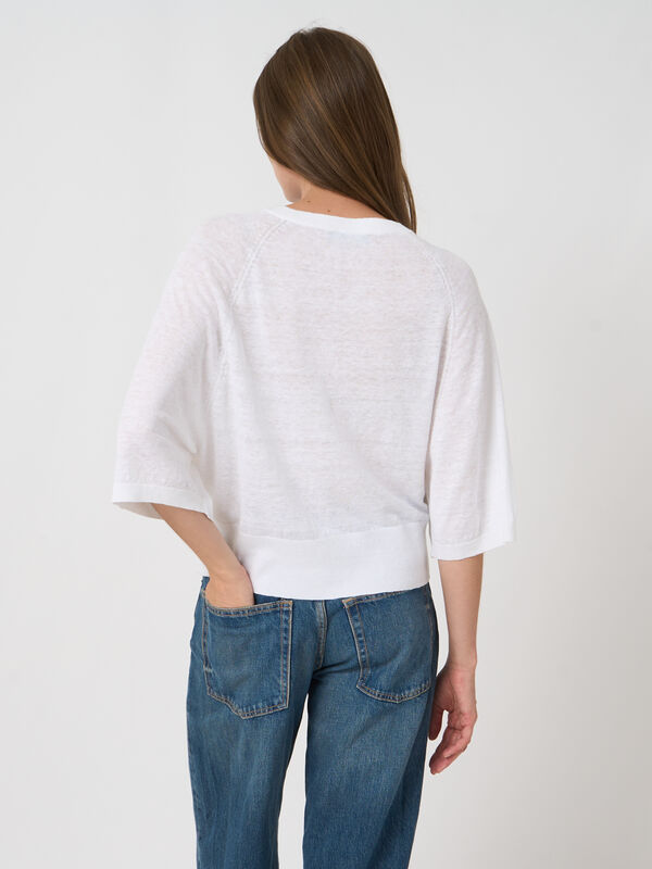 Pull en lin &agrave; col bateau, manches 3/4 image number 4