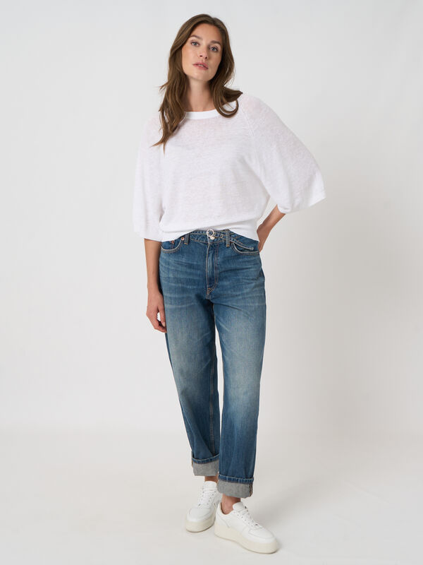 Pull en lin &agrave; col bateau, manches 3/4 image number 5