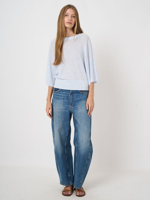 Pull en lin &agrave; col bateau, manches 3/4