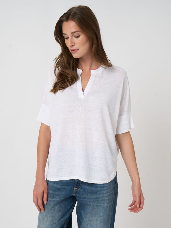 Leichter Oversized Leinen-Poncho mit Schlitz image number 0