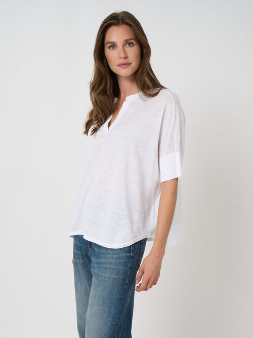 Poncho en lin oversize, col rond fendu