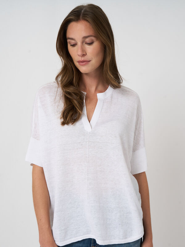 Leichter Oversized Leinen-Poncho mit Schlitz image number 2