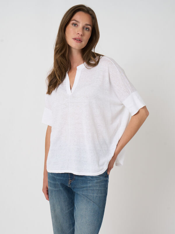 Leichter Oversized Leinen-Poncho mit Schlitz image number 3