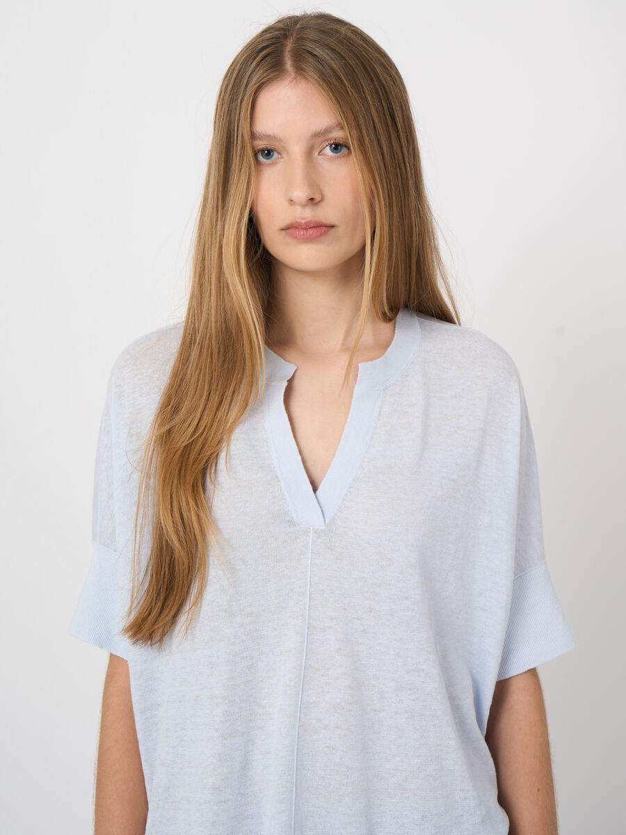 Linen slit neck poncho image number 1