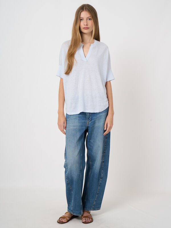 Leichter Oversized Leinen-Poncho mit Schlitz image number 3