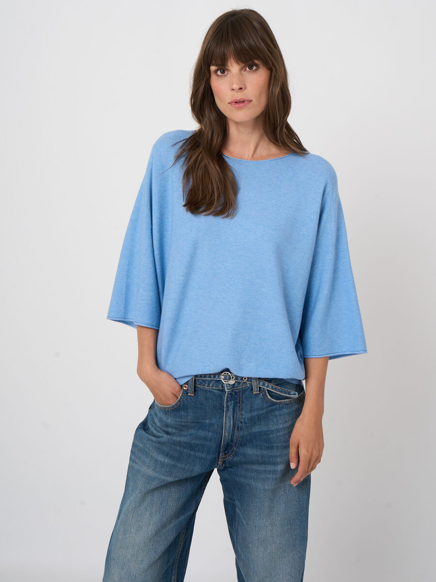 Cashmere-cotton boat neck sweater image number 0