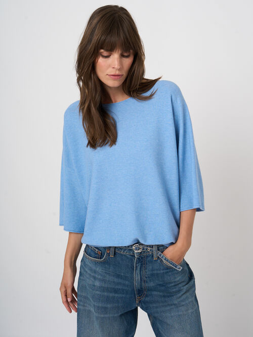 Cashmere-cotton boat neck sweater