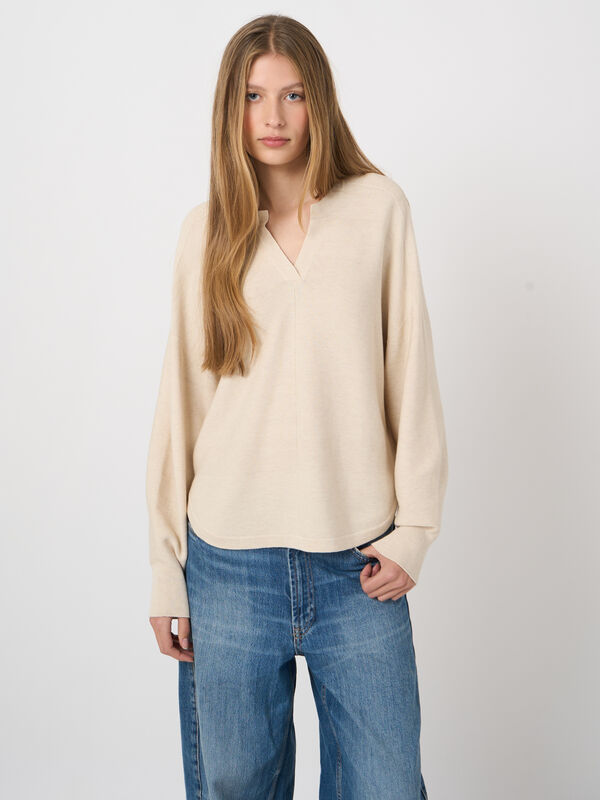 Fine rib knit cashmere-cotton sweater image number 0