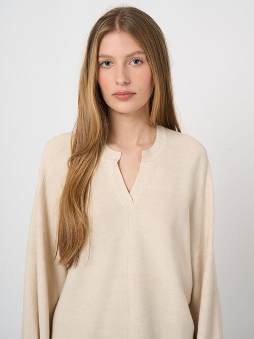 Pull en maille c&ocirc;tel&eacute;e fine cachemire-coton