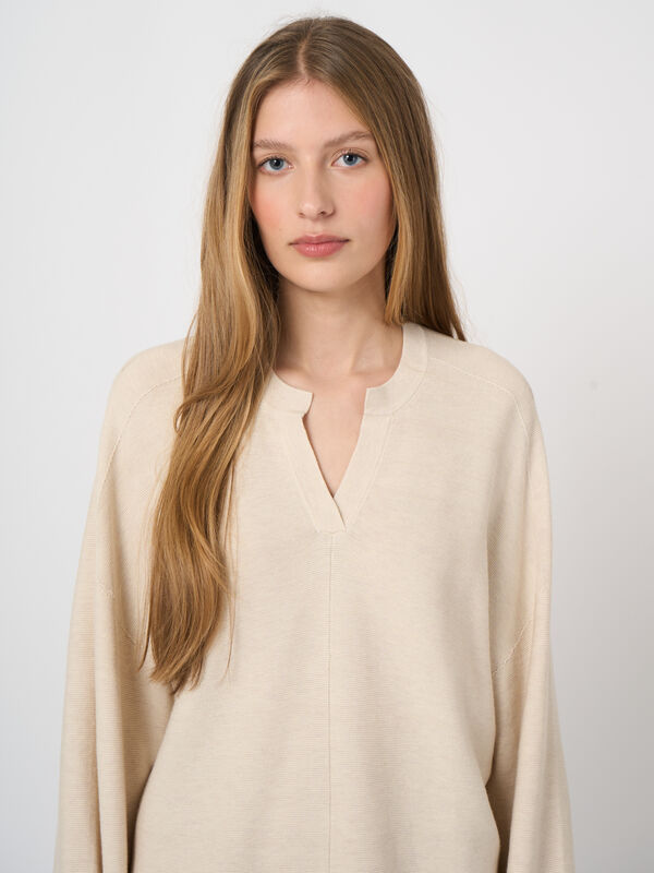 Fine rib knit cashmere-cotton sweater image number 1