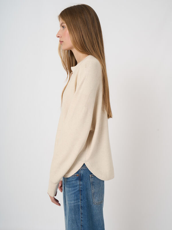 Fine rib knit cashmere-cotton sweater image number 3