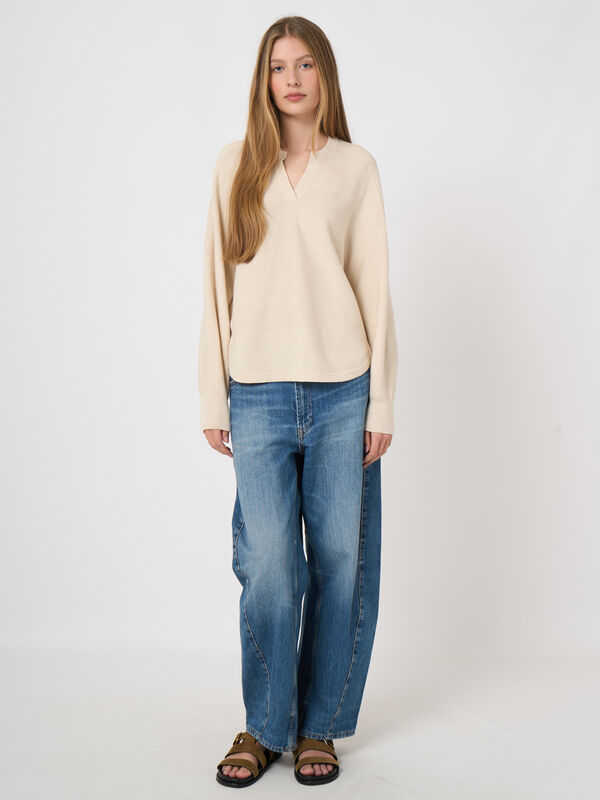 Fine rib knit cashmere-cotton sweater image number 4