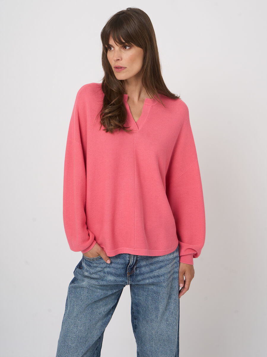Fine rib knit cashmere-cotton sweater image number 0