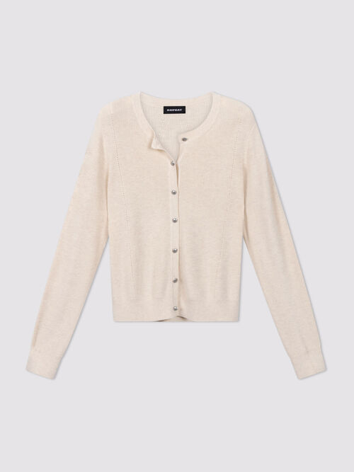 Fine rib knit cashmere-cotton cardigan