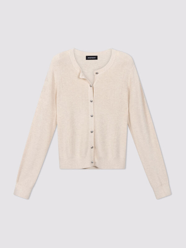 Fine rib knit cashmere-cotton cardigan image number 0