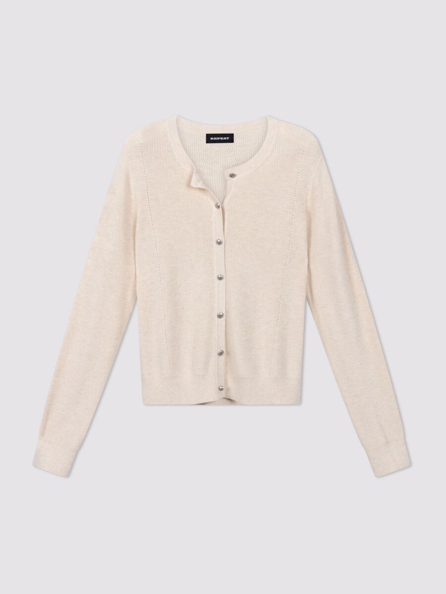 Fine rib knit cashmere-cotton cardigan image number 0