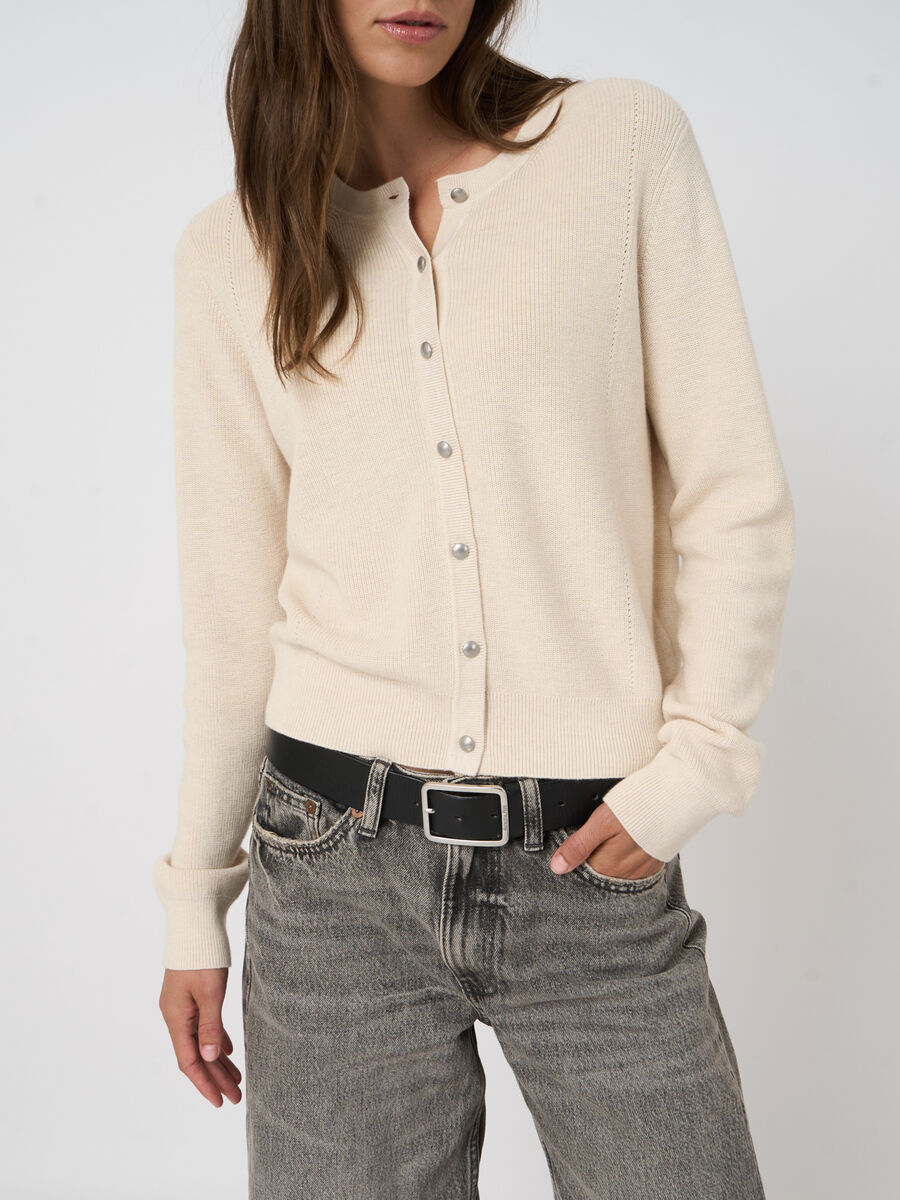 Fine rib knit cashmere-cotton cardigan image number 1