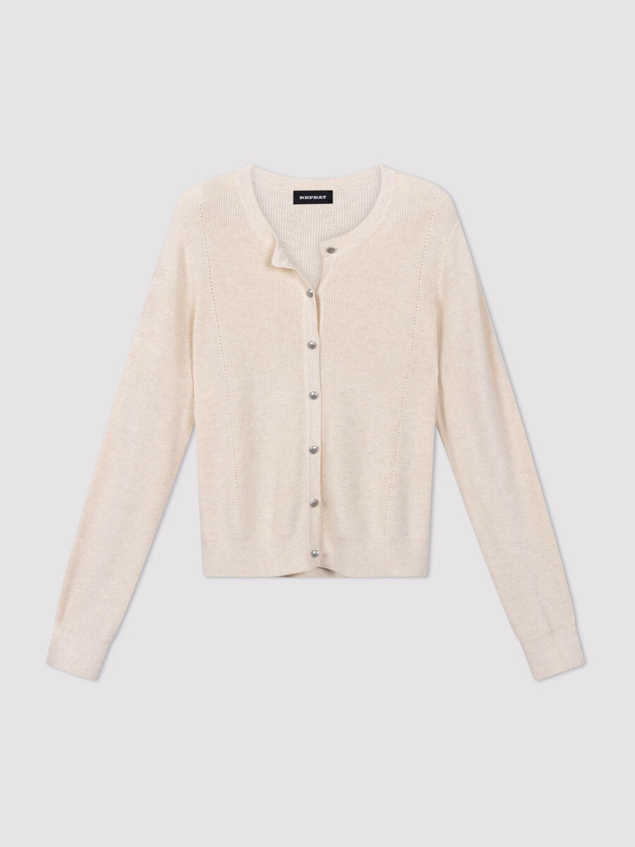 Fine rib knit cashmere-cotton cardigan image number 1