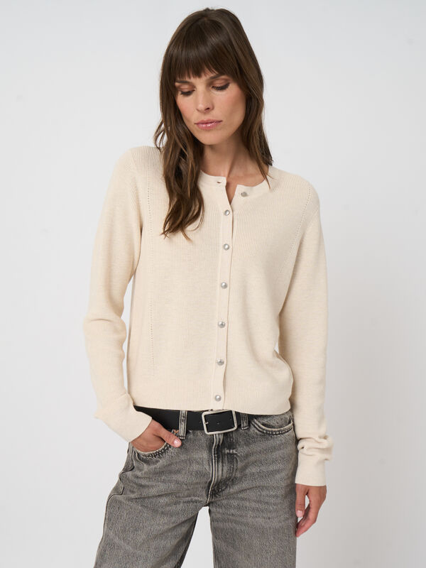 Fine rib knit cashmere-cotton cardigan image number 2