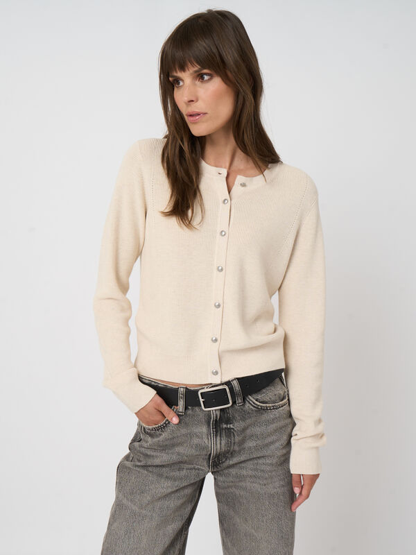 Fine rib knit cashmere-cotton cardigan image number 3