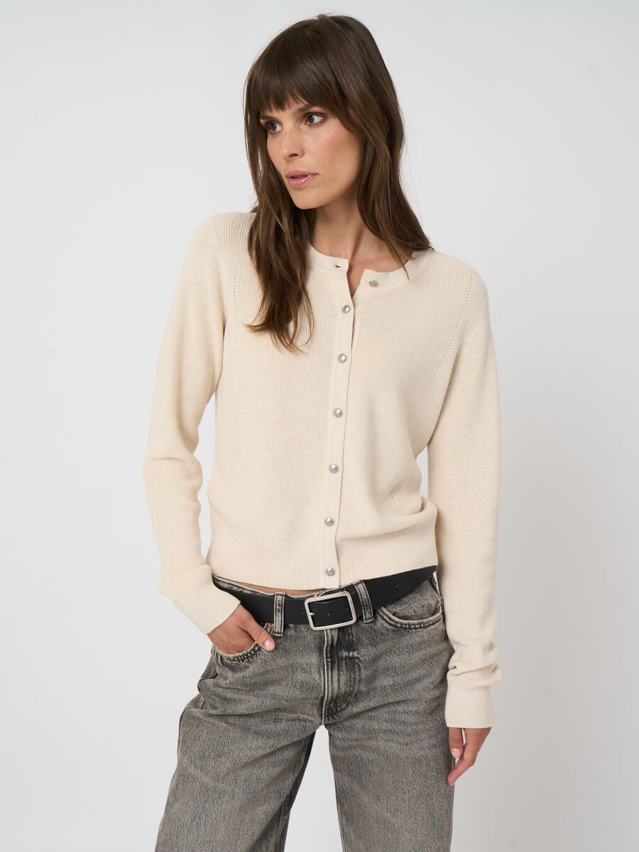 Fine rib knit cashmere-cotton cardigan image number 3