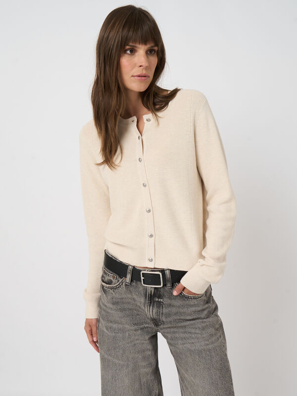 Fine rib knit cashmere-cotton cardigan image number 4