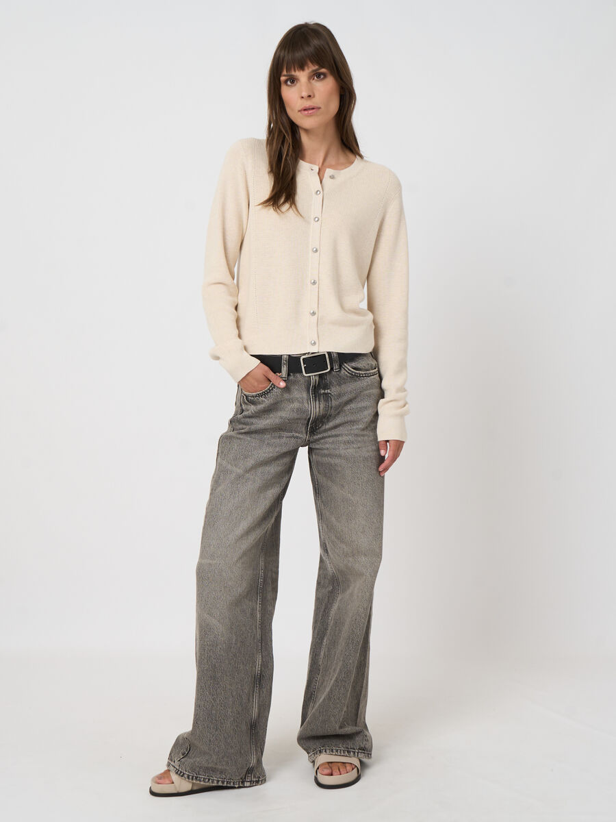 Fine rib knit cashmere-cotton cardigan image number 5