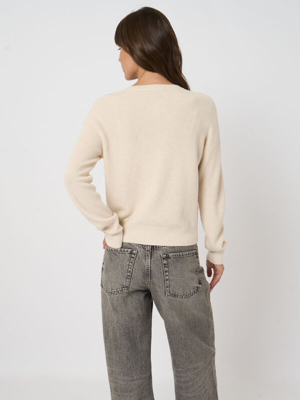 Fine rib knit cashmere-cotton cardigan image number 6