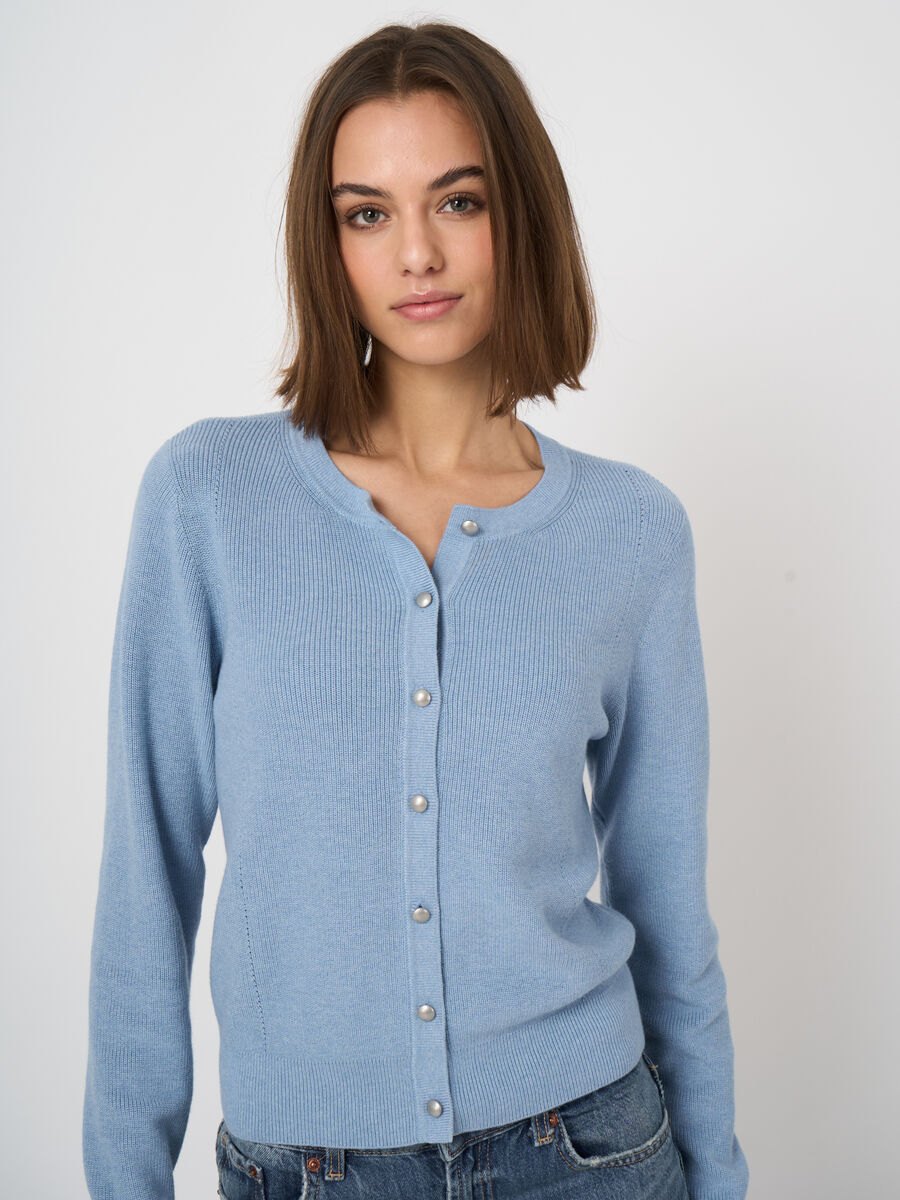 Fine rib knit cashmere-cotton cardigan image number 0