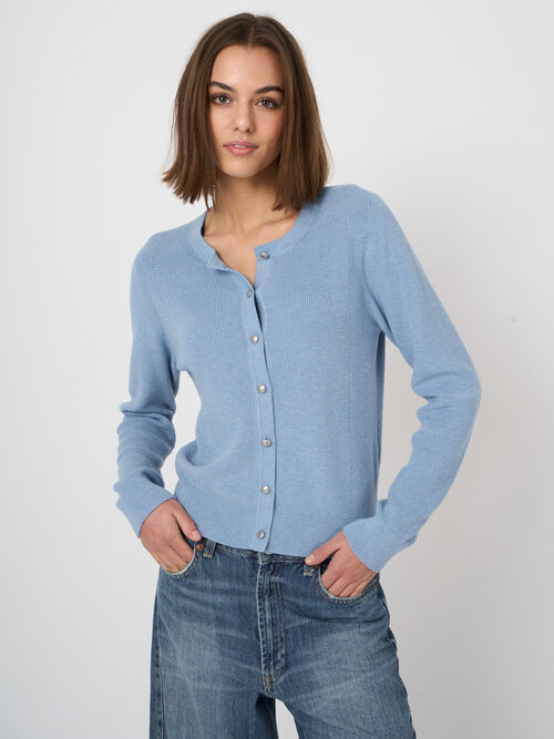 Fine rib knit cashmere-cotton cardigan
