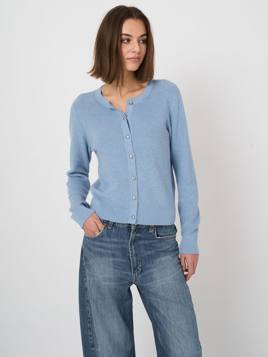 Fine rib knit cashmere-cotton cardigan image number 2