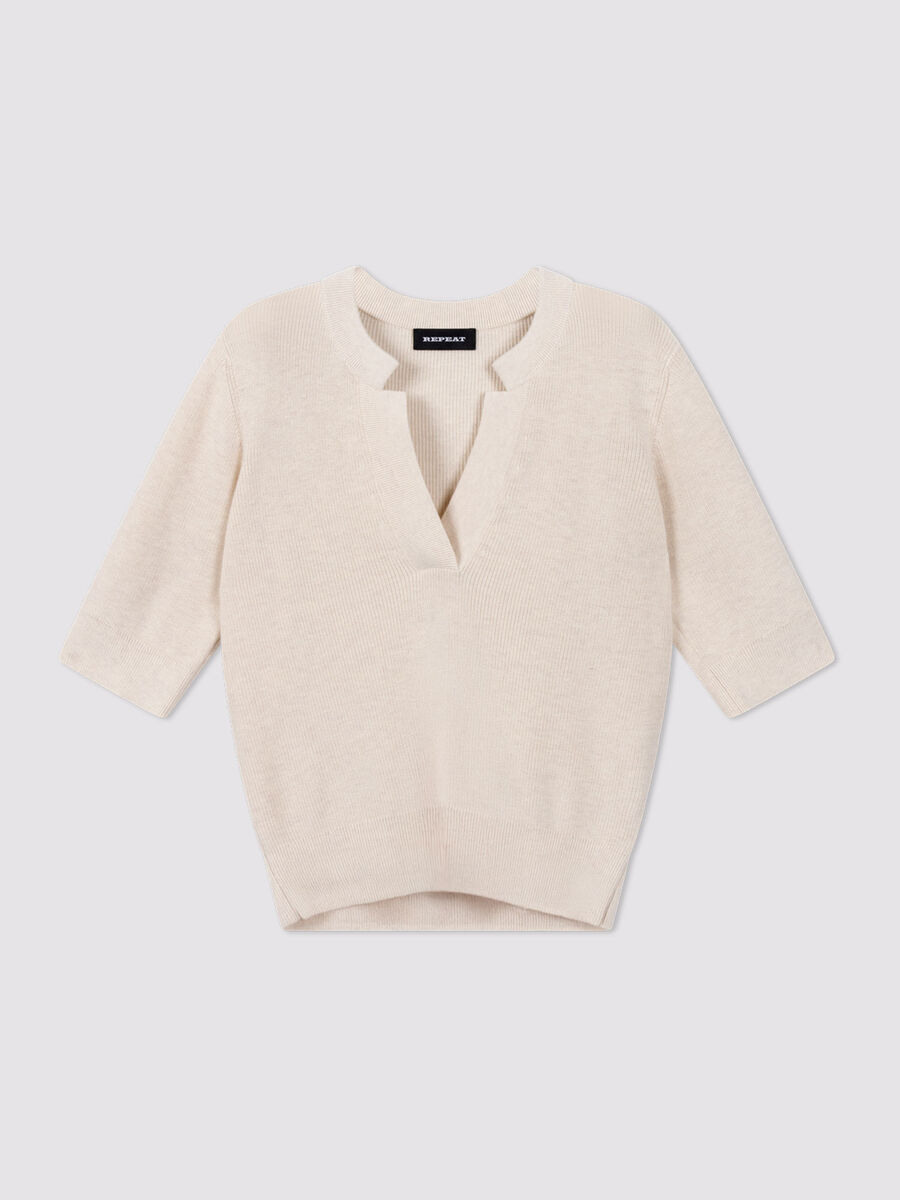 Pull court en maille c&ocirc;tel&eacute;e cachemire-coton image number 2