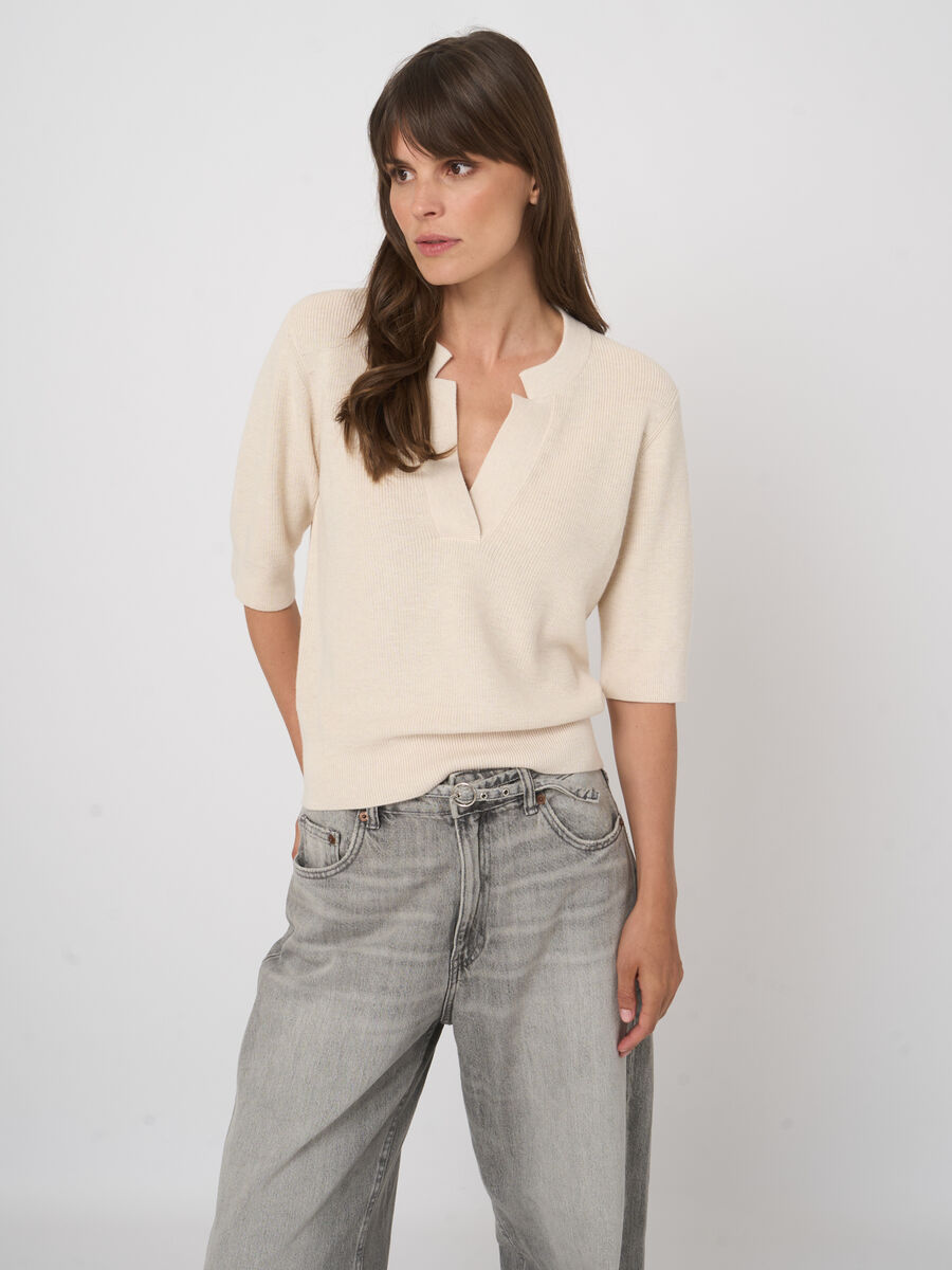 Pull court en maille c&ocirc;tel&eacute;e cachemire-coton image number 4