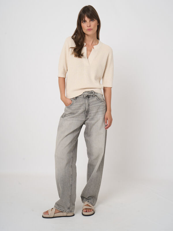 Pull court en maille c&ocirc;tel&eacute;e cachemire-coton image number 6