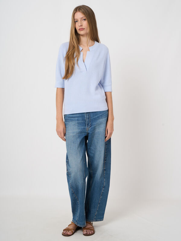 Cropped fijnribtrui van kasjmier-katoen image number 1