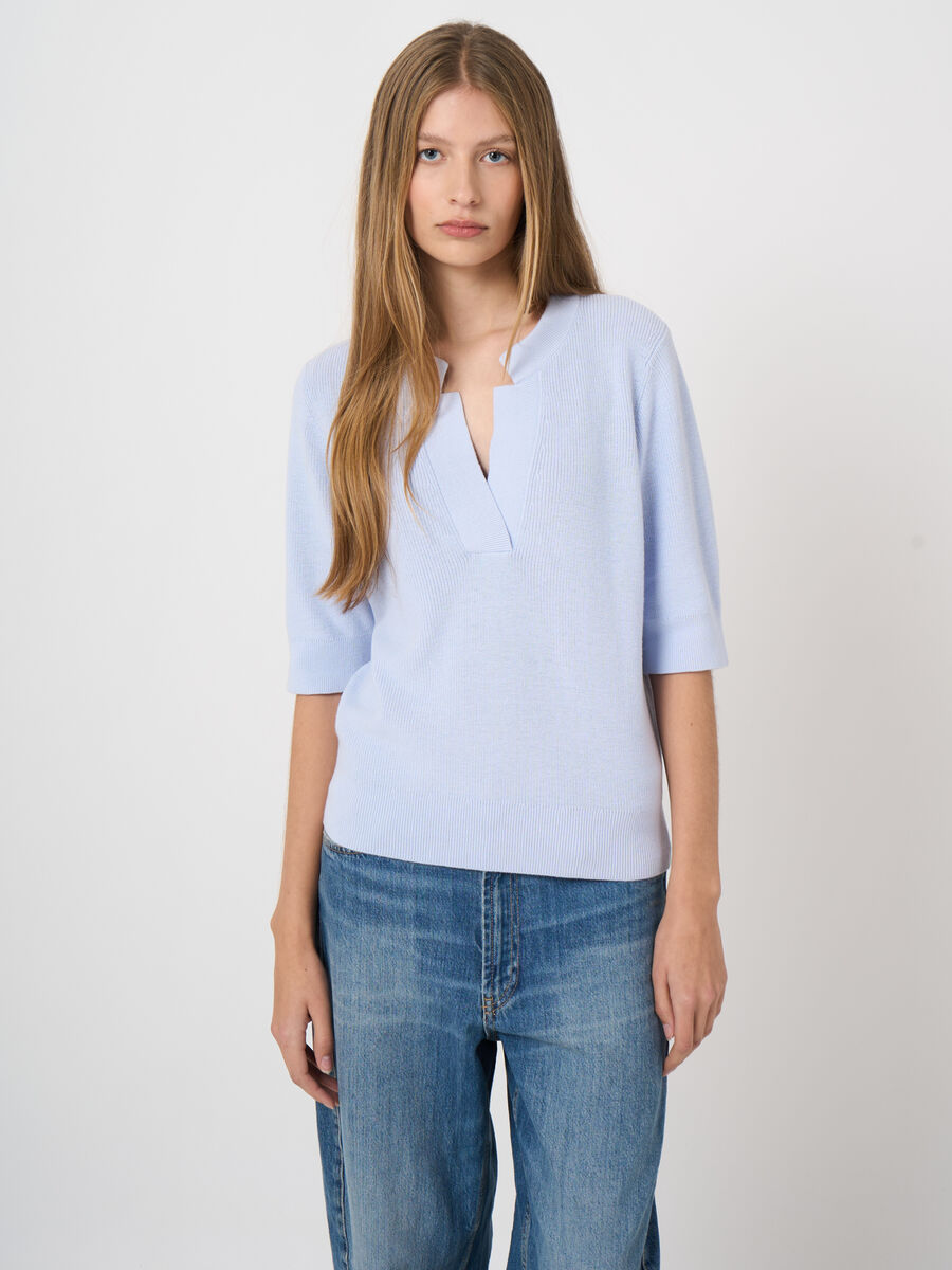 Pull court en maille c&ocirc;tel&eacute;e cachemire-coton image number 2