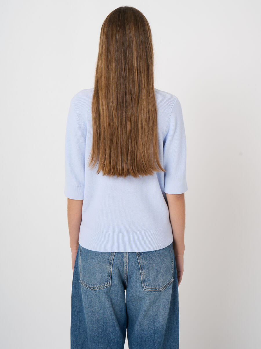 Pull court en maille c&ocirc;tel&eacute;e cachemire-coton image number 3