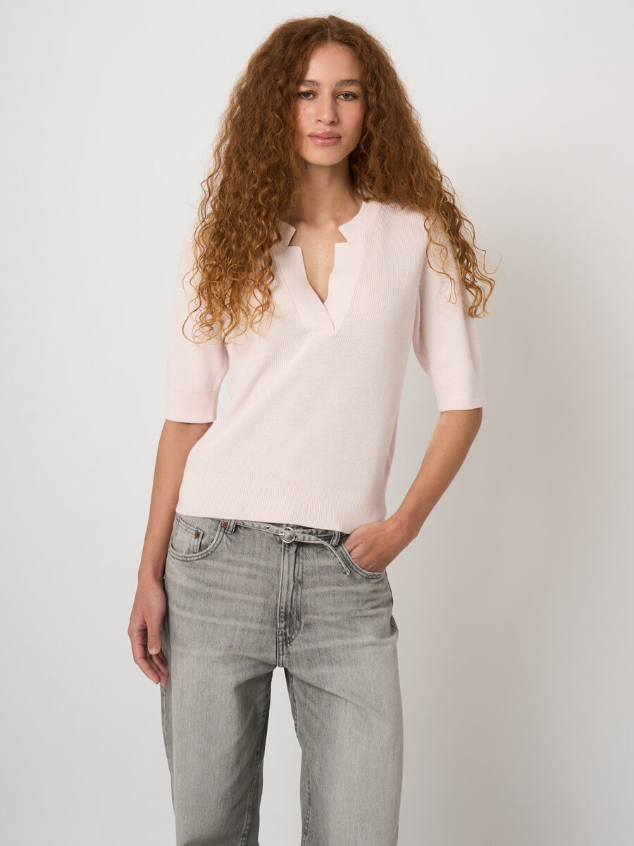 Pull court en maille c&ocirc;tel&eacute;e cachemire-coton image number 2