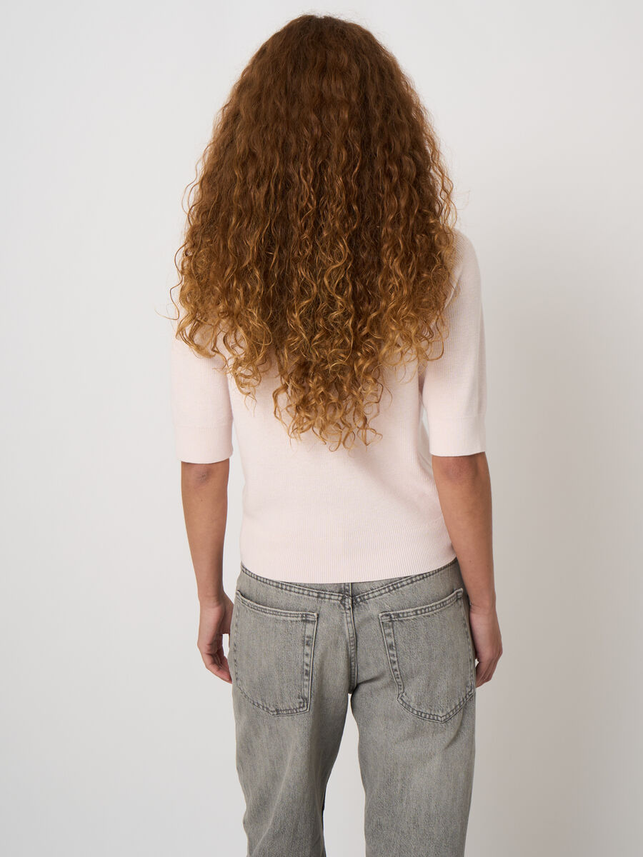 Pull court en maille c&ocirc;tel&eacute;e cachemire-coton image number 3