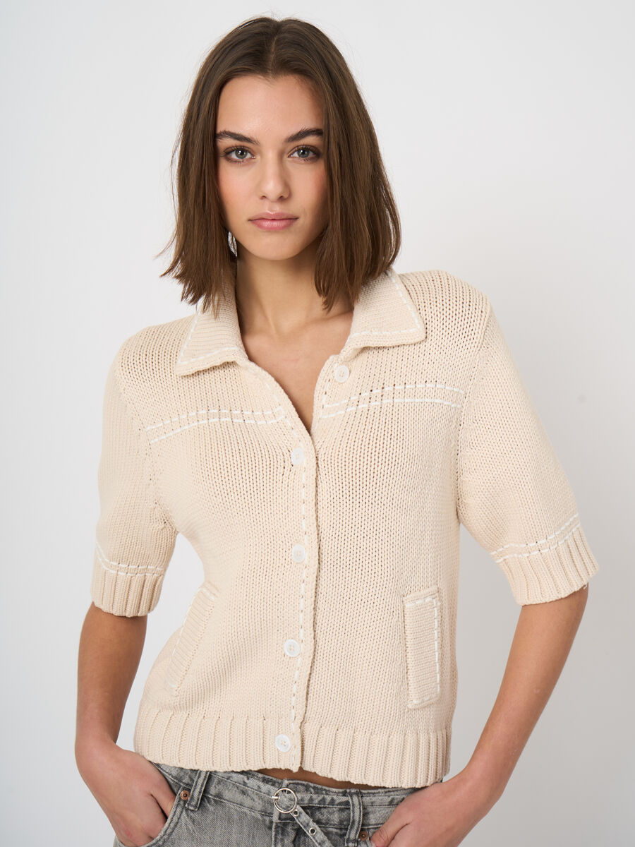 Chunky knit cotton-blend polo cardigan image number 0