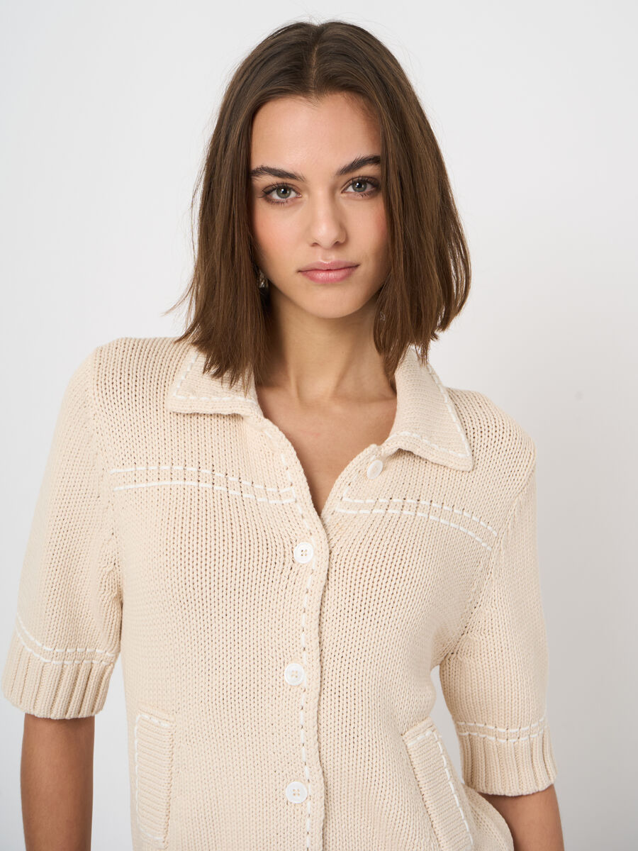 Chunky knit cotton-blend polo cardigan image number 1