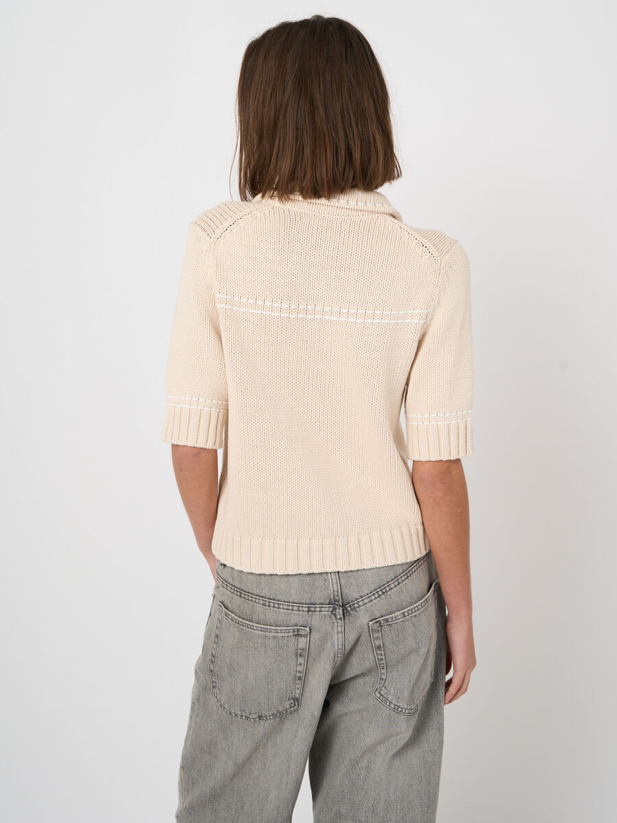 Chunky knit cotton-blend polo cardigan image number 5